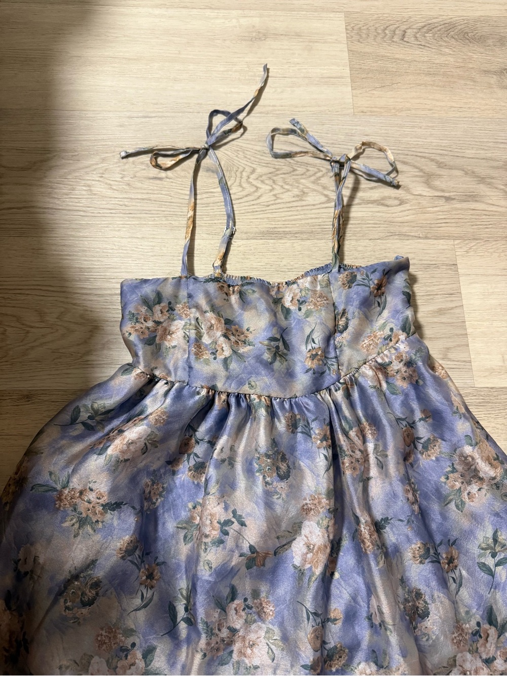 Wild Fable Organza Midi Babydoll Dress Blue Floral Vintage Style Women’s Size XS - Picture 5 of 8